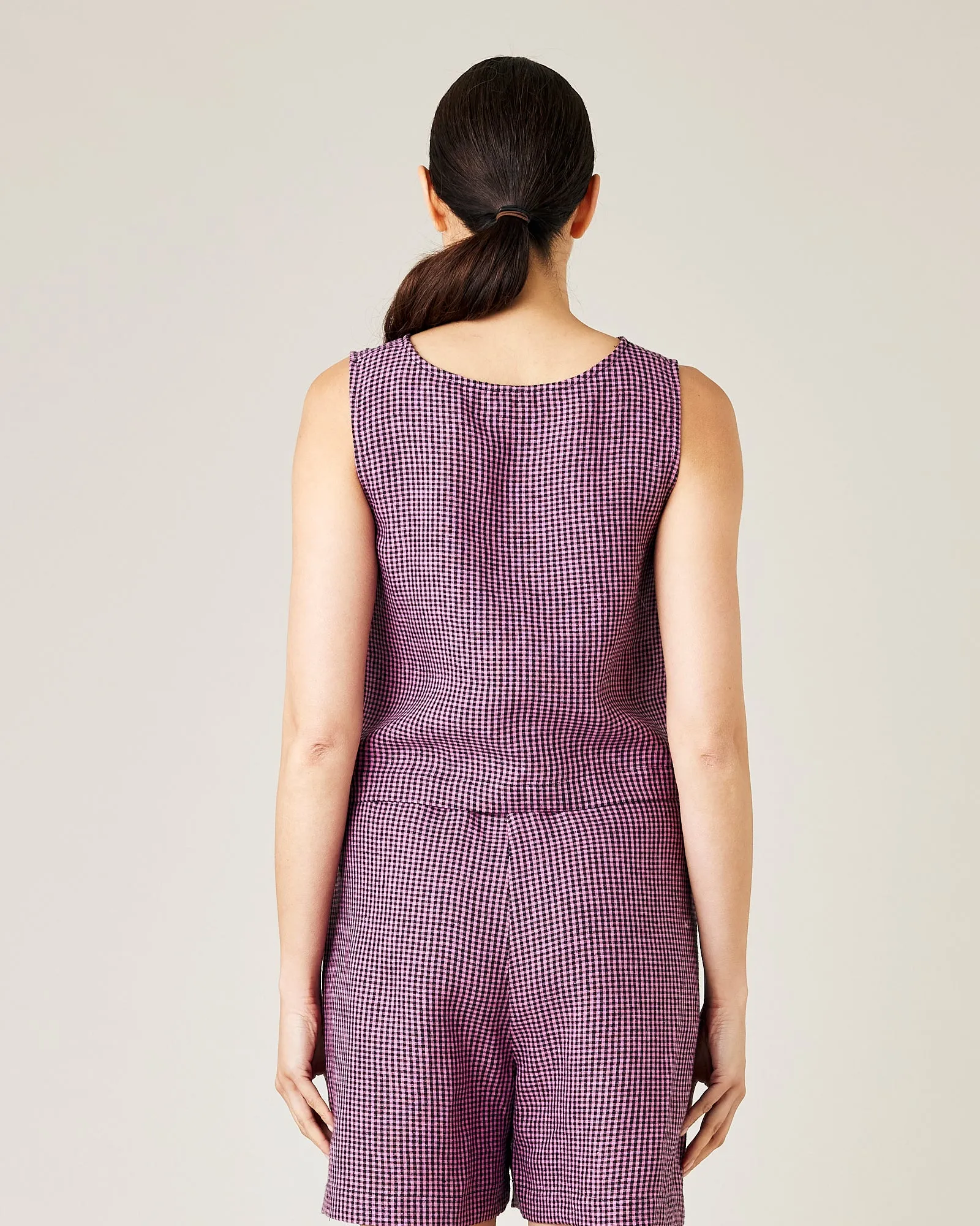 Esme Pink & Black Micro Check Linen Top
