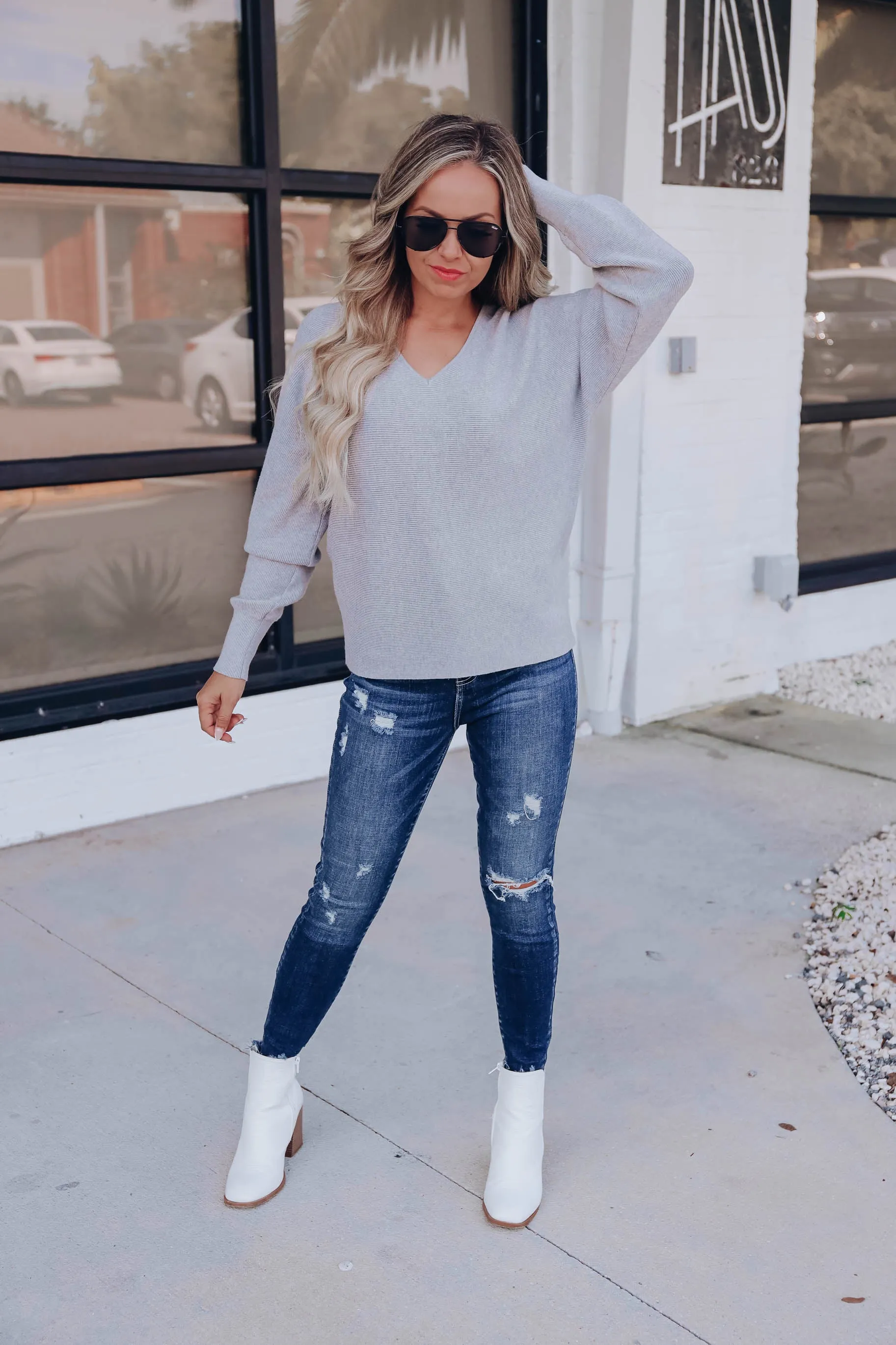 First Class V-Neck Sweater - Grey