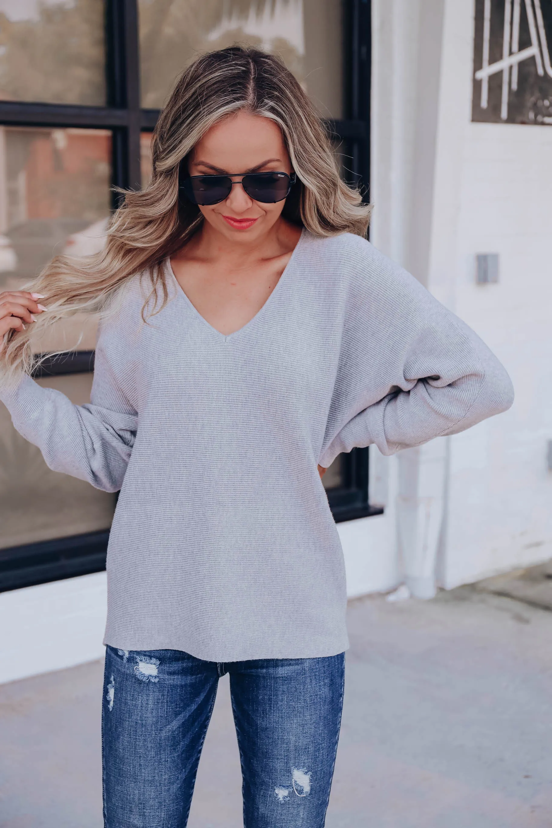 First Class V-Neck Sweater - Grey