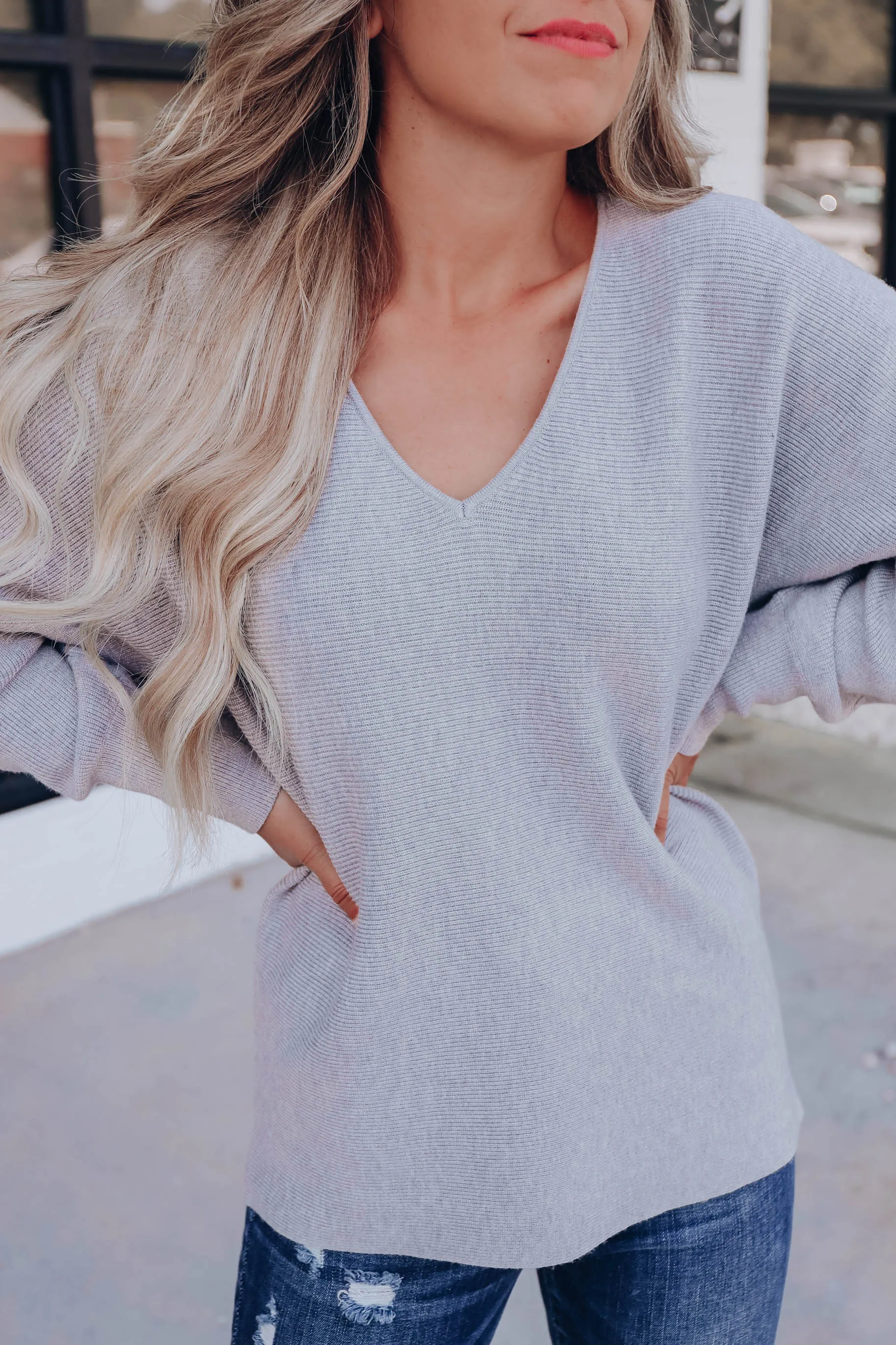 First Class V-Neck Sweater - Grey