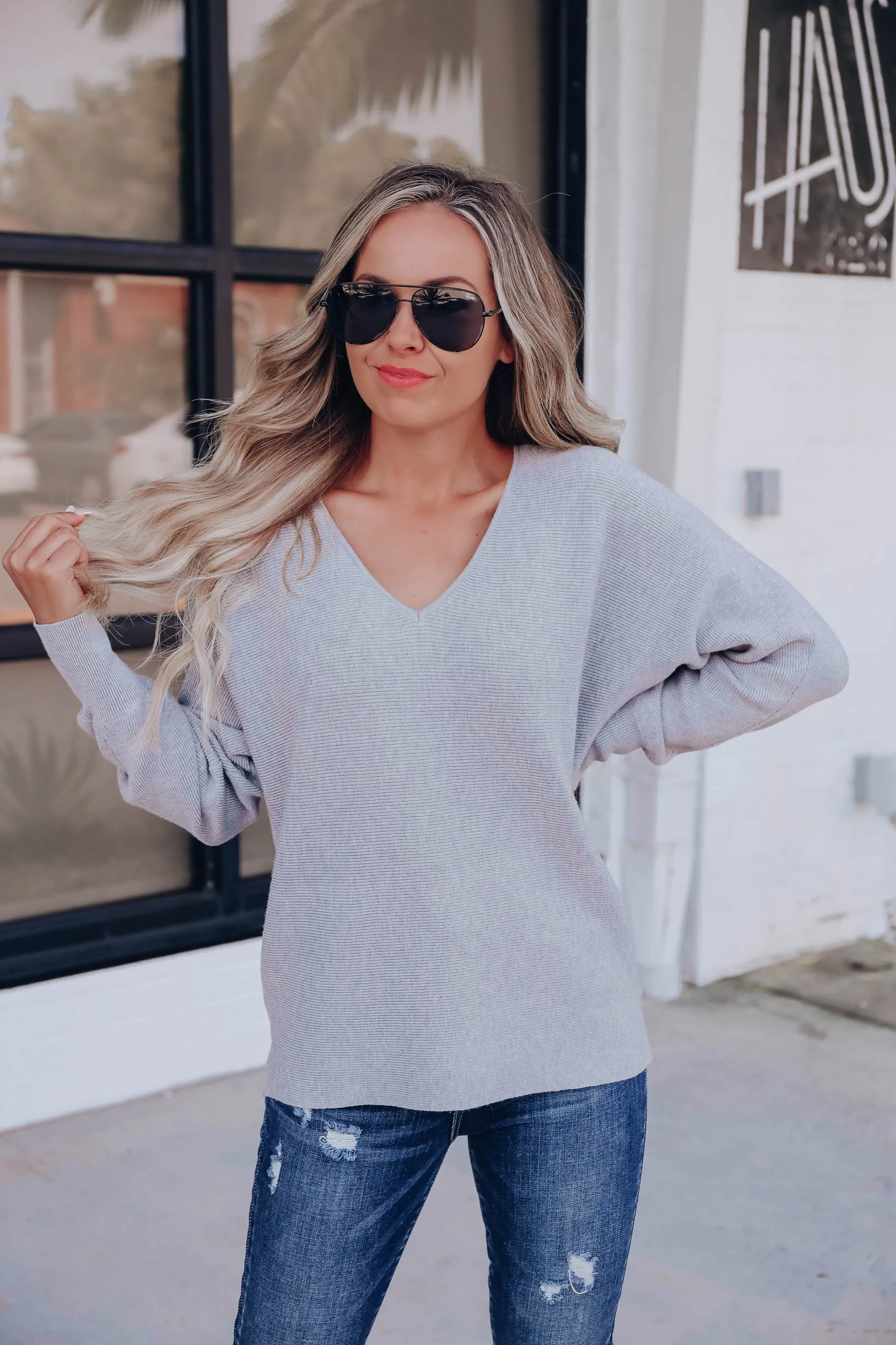 First Class V-Neck Sweater - Grey