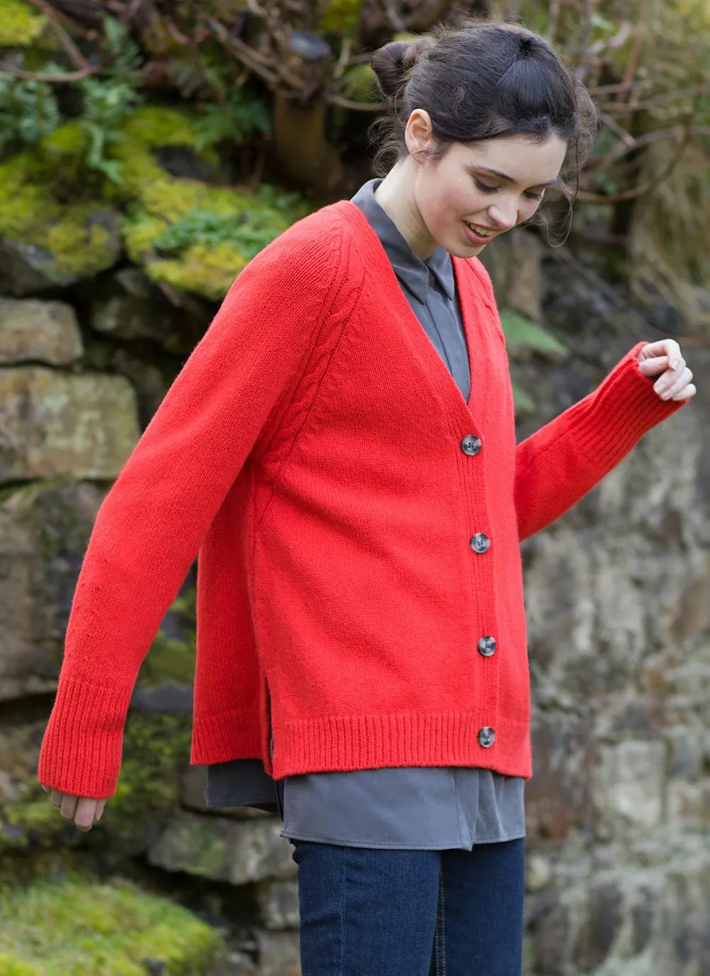 Fisherman out of Ireland V Neck Cardigan with Cable Detail