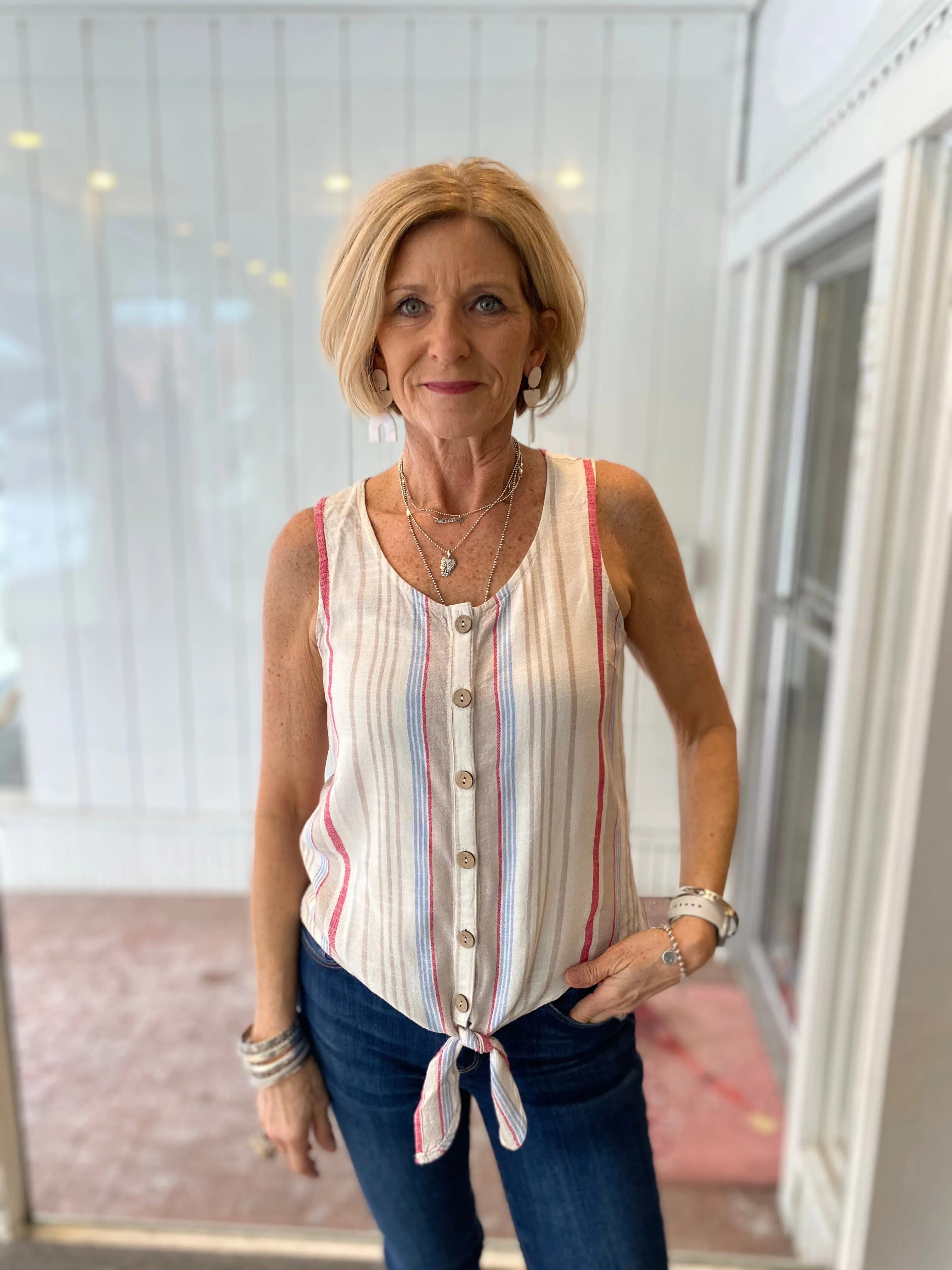 Flamingo Linen Tie Tank