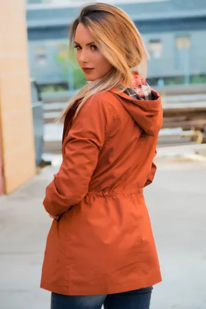 Flannel Lined Hood Utility Jacket - Rust