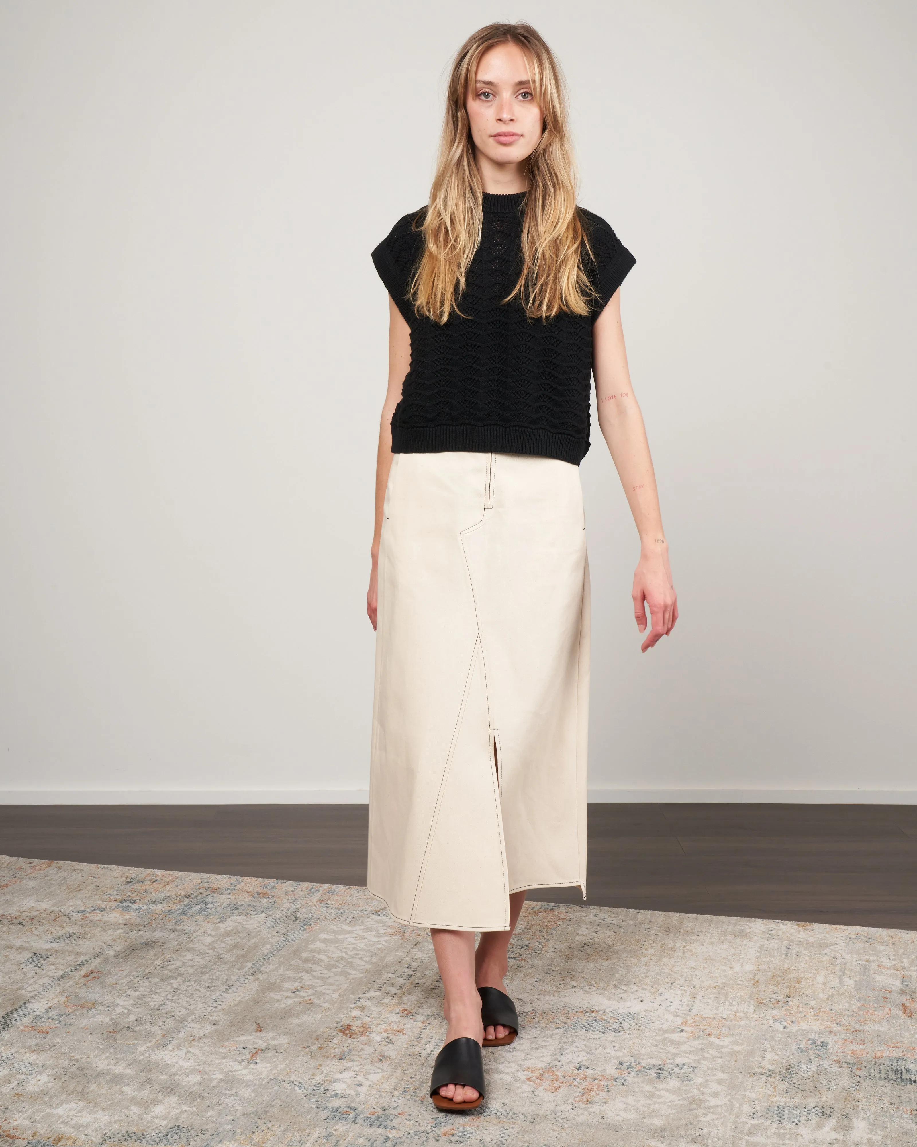 flight patchwork skirt - ecru eco denim