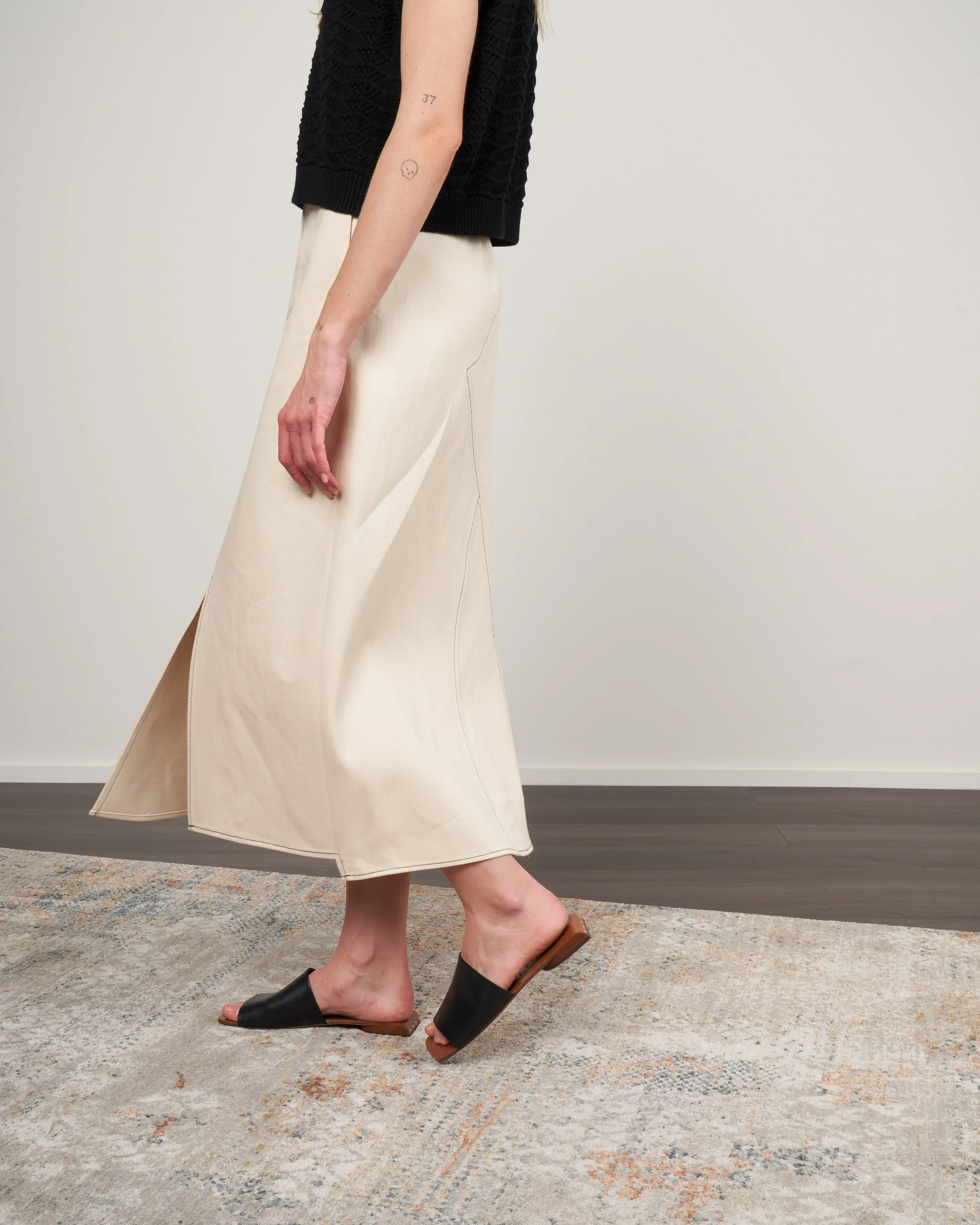 flight patchwork skirt - ecru eco denim