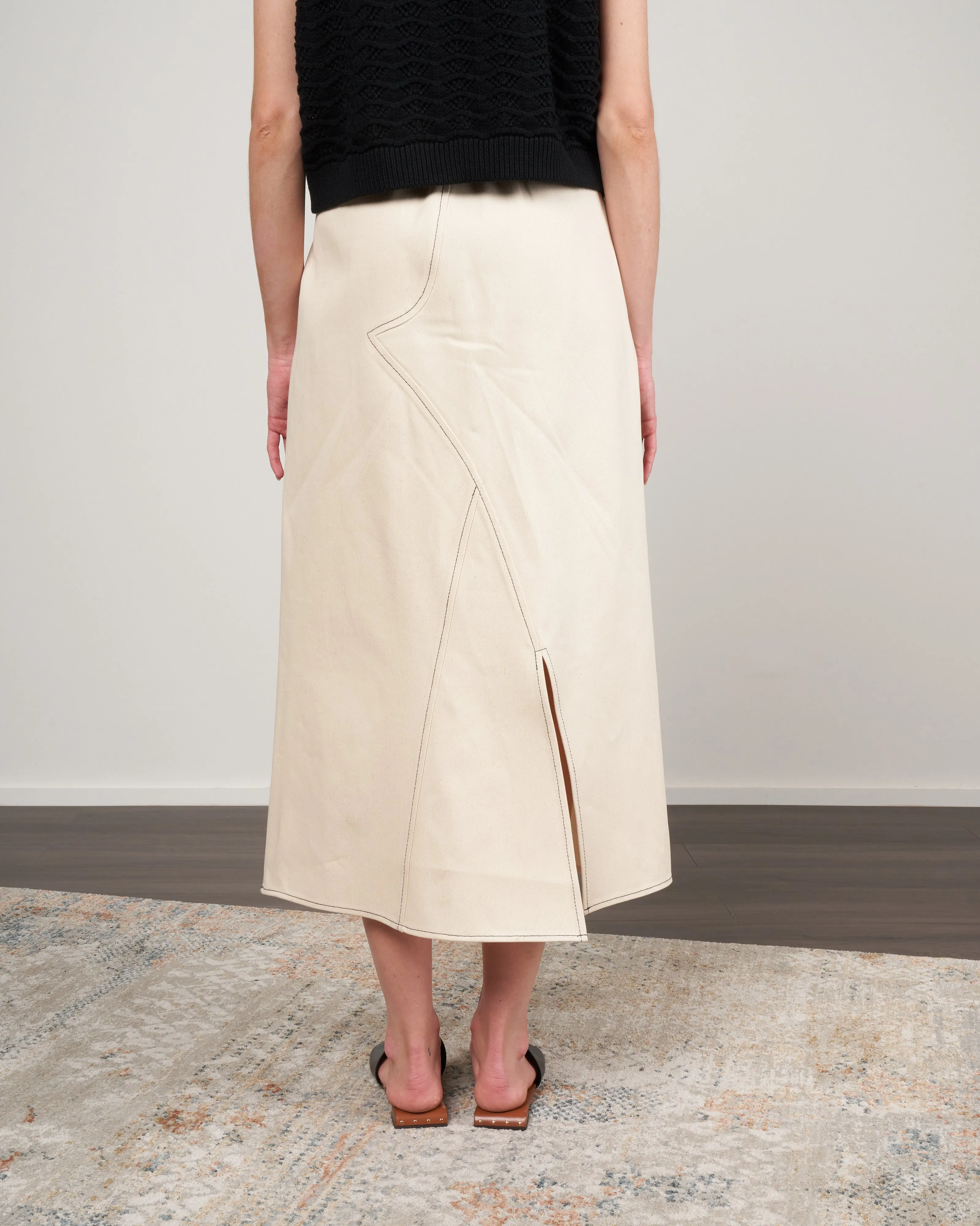 flight patchwork skirt - ecru eco denim
