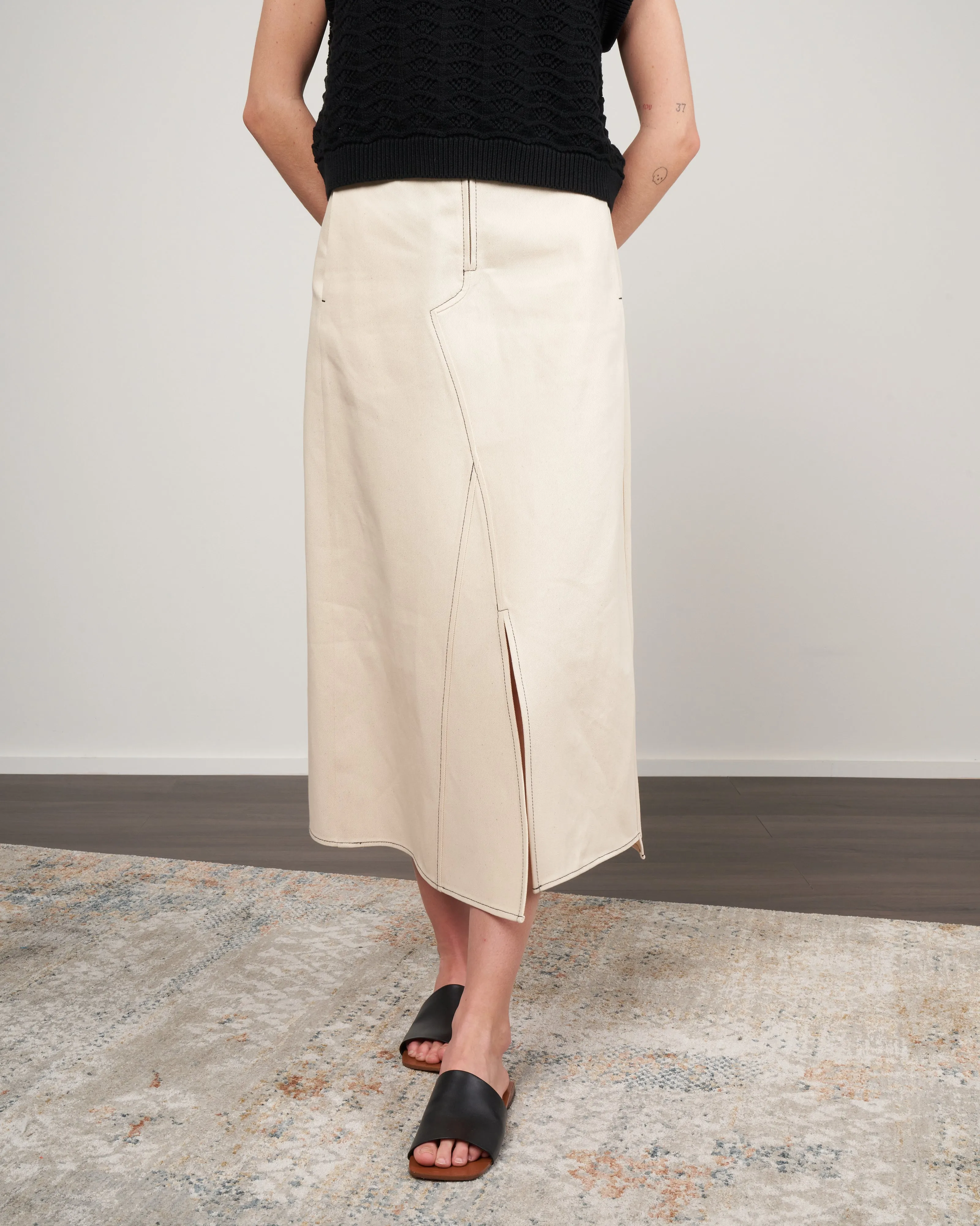 flight patchwork skirt - ecru eco denim
