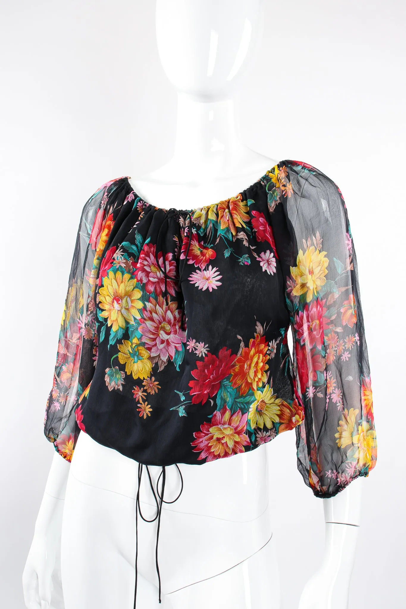 Floral Silk Peasant Top