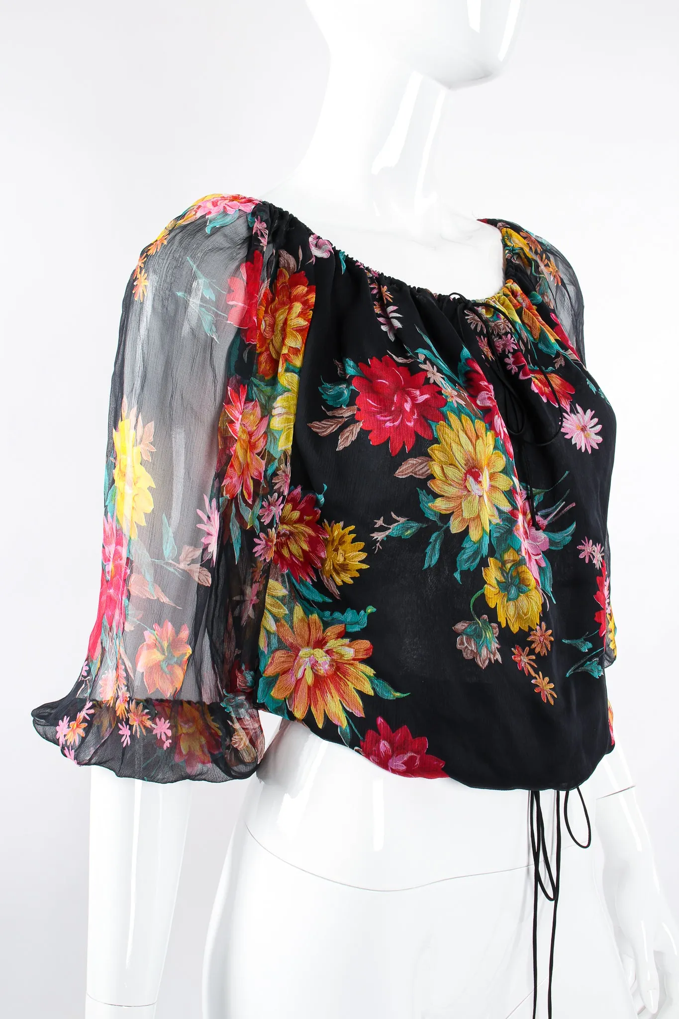 Floral Silk Peasant Top