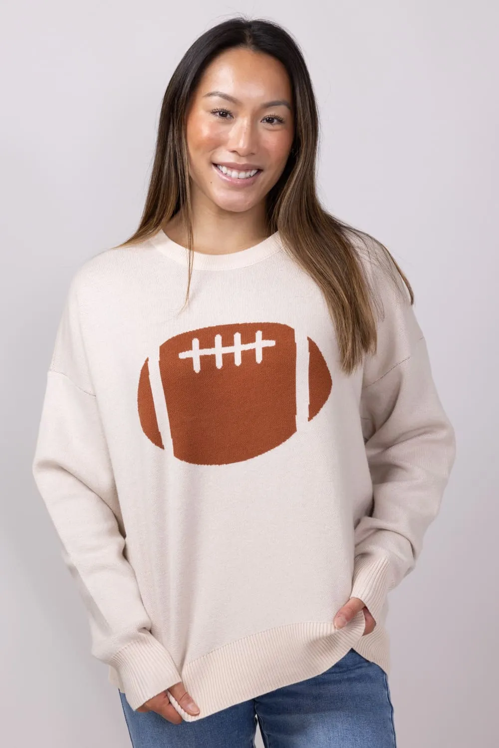 Football Graphic Sweater for Women in Cream | GW18FB-CRMBRN