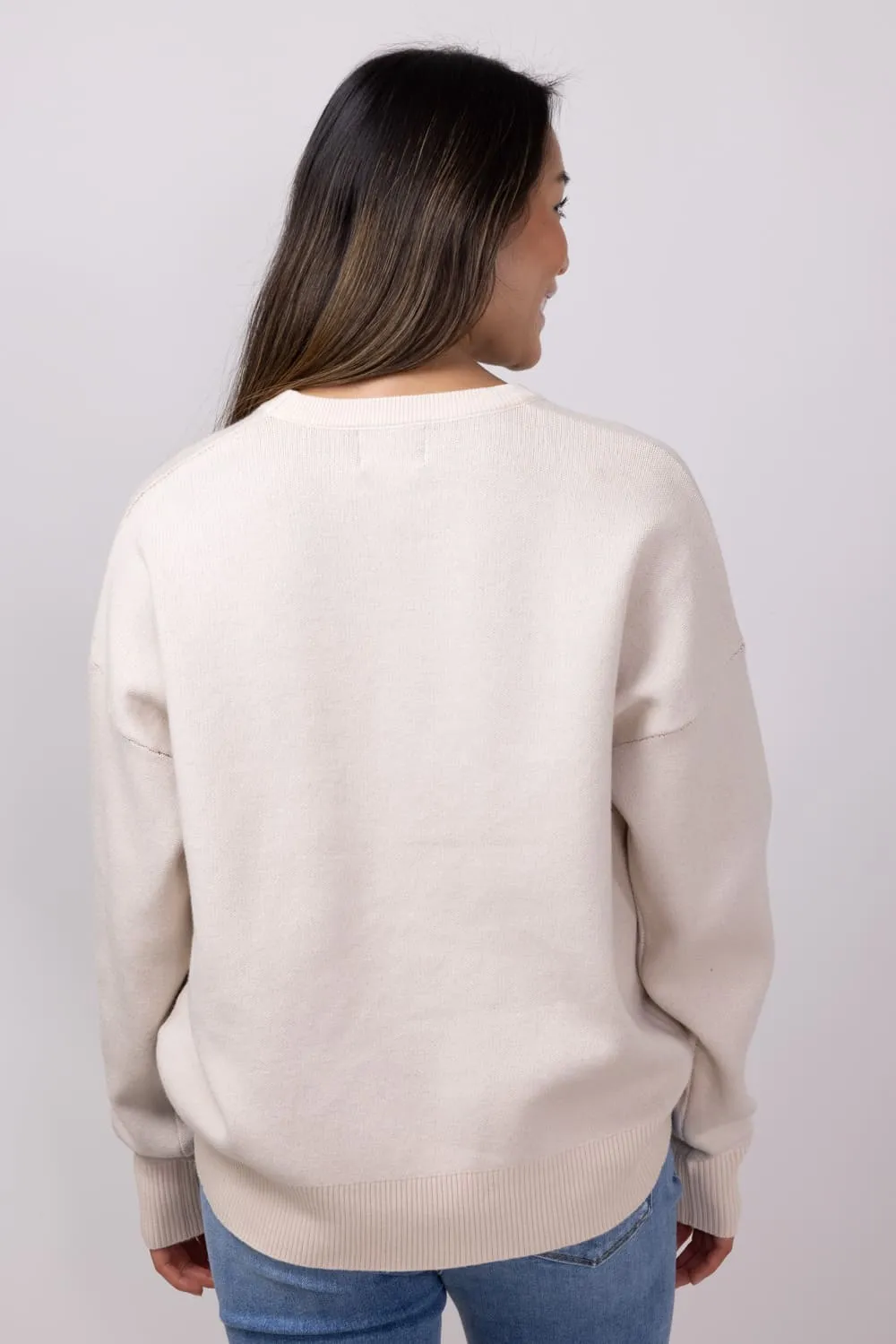 Football Graphic Sweater for Women in Cream | GW18FB-CRMBRN