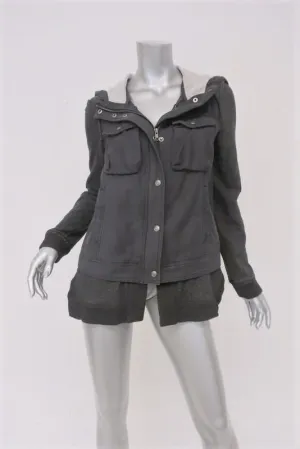 Free People Layered Slub Utility Jacket Dark Gray Cotton Size Extra Small