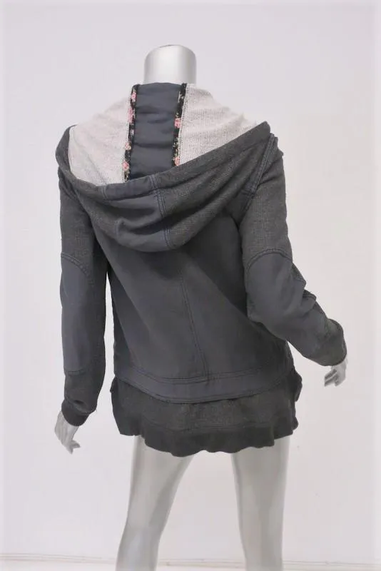 Free People Layered Slub Utility Jacket Dark Gray Cotton Size Extra Small