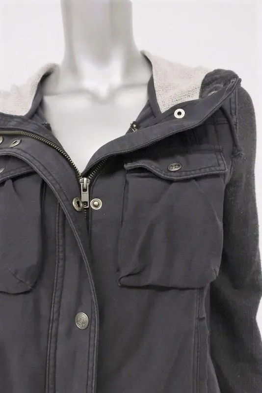 Free People Layered Slub Utility Jacket Dark Gray Cotton Size Extra Small