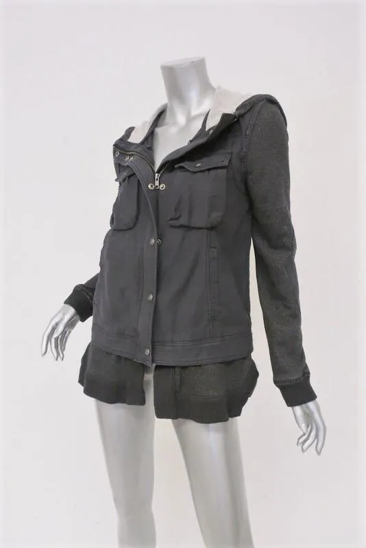 Free People Layered Slub Utility Jacket Dark Gray Cotton Size Extra Small