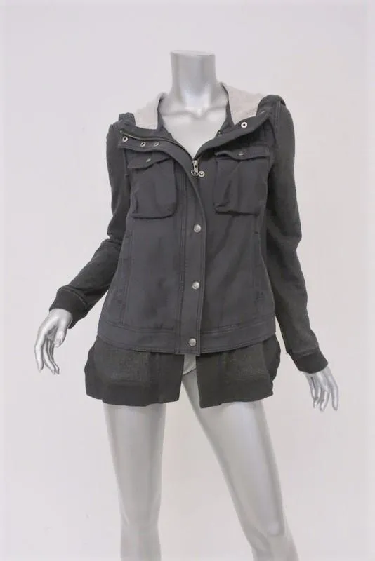 Free People Layered Slub Utility Jacket Dark Gray Cotton Size Extra Small