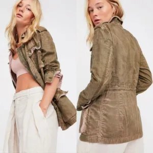 Free People Not Your Brother's Military Surplus Jacket in Olive and Pink Size M