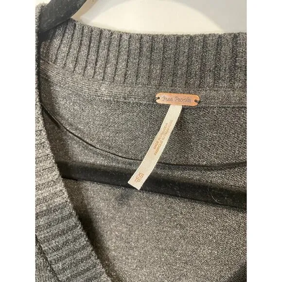 Free People Orion Gray Oversized V Neck Sweater