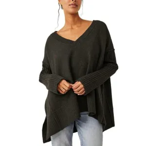 Free People Orion Gray Oversized V Neck Sweater