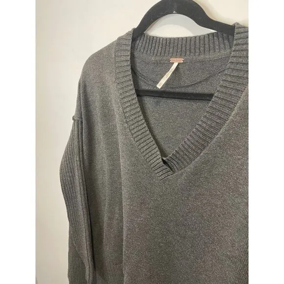 Free People Orion Gray Oversized V Neck Sweater