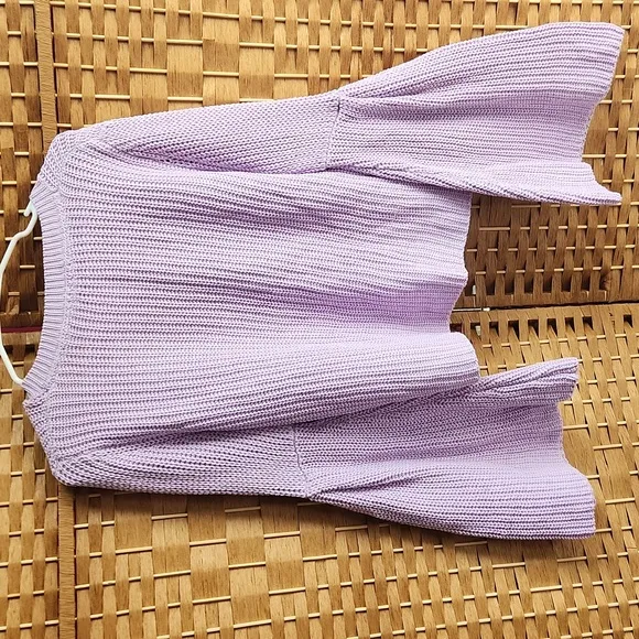 Free People, Women's Fall, Winter, V-Neck, Lavender (Purple) Bell Sleeve Sweater