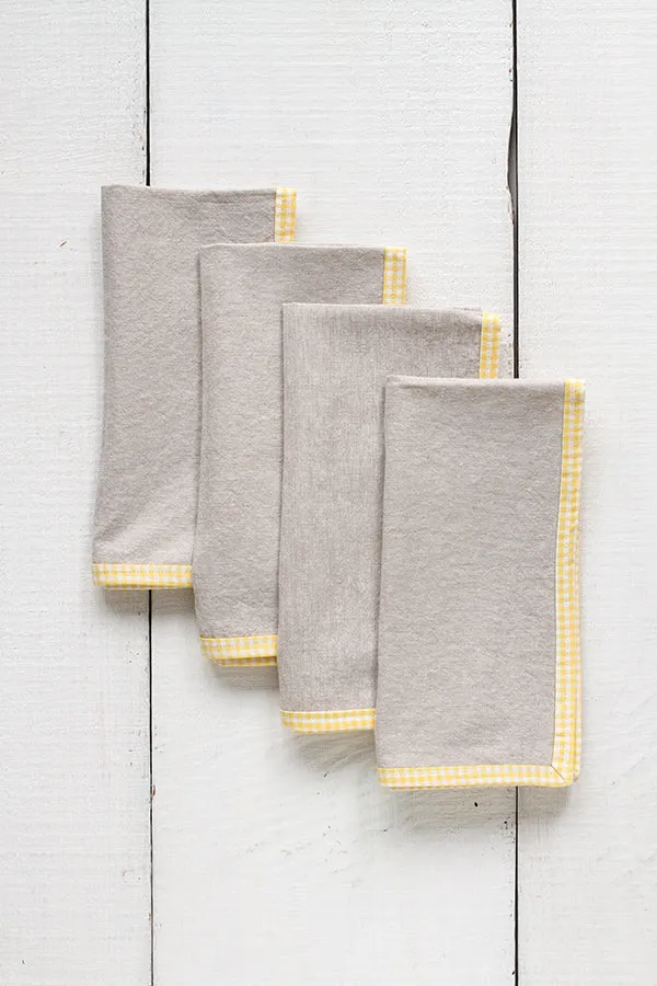 FRENCH PICNIC LINEN NAPKIN SET (YELLOW GINGHAM)