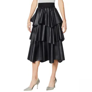 G BY GIULIANA Womens Plus Size Black Label Faux Leather Ruffle Skirt