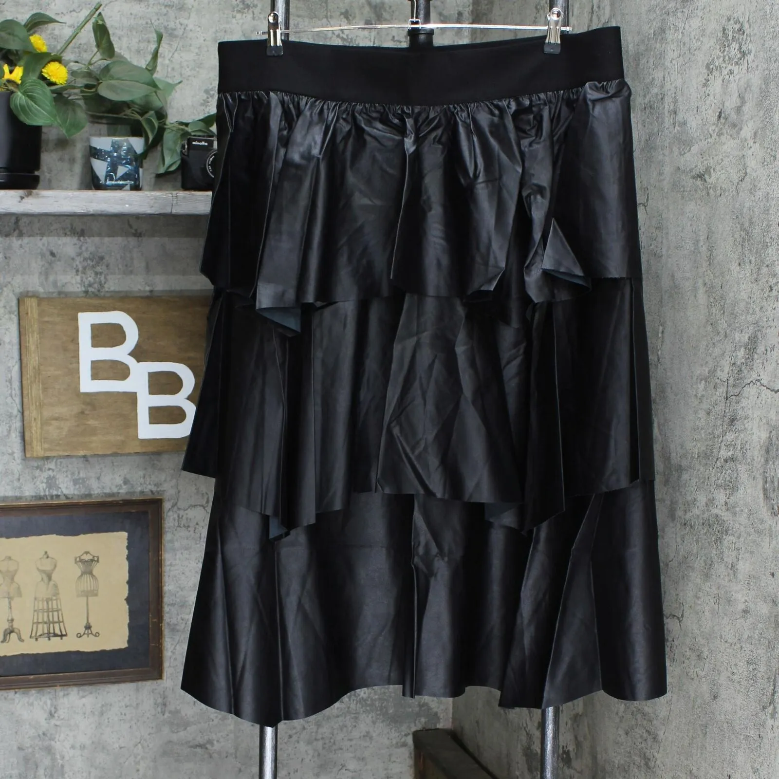G BY GIULIANA Womens Plus Size Black Label Faux Leather Ruffle Skirt