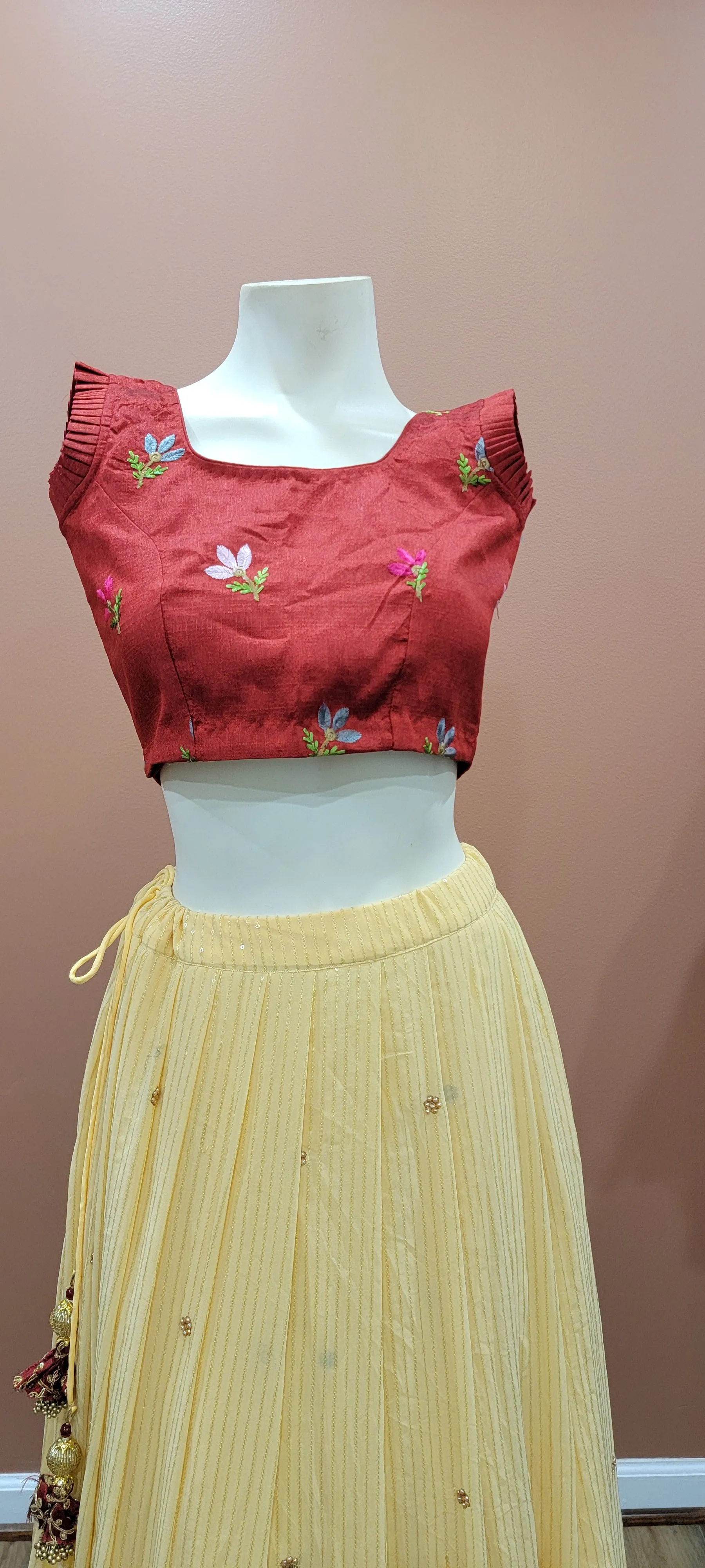 Georgette Sequence Lehenga Set in yellow and Red