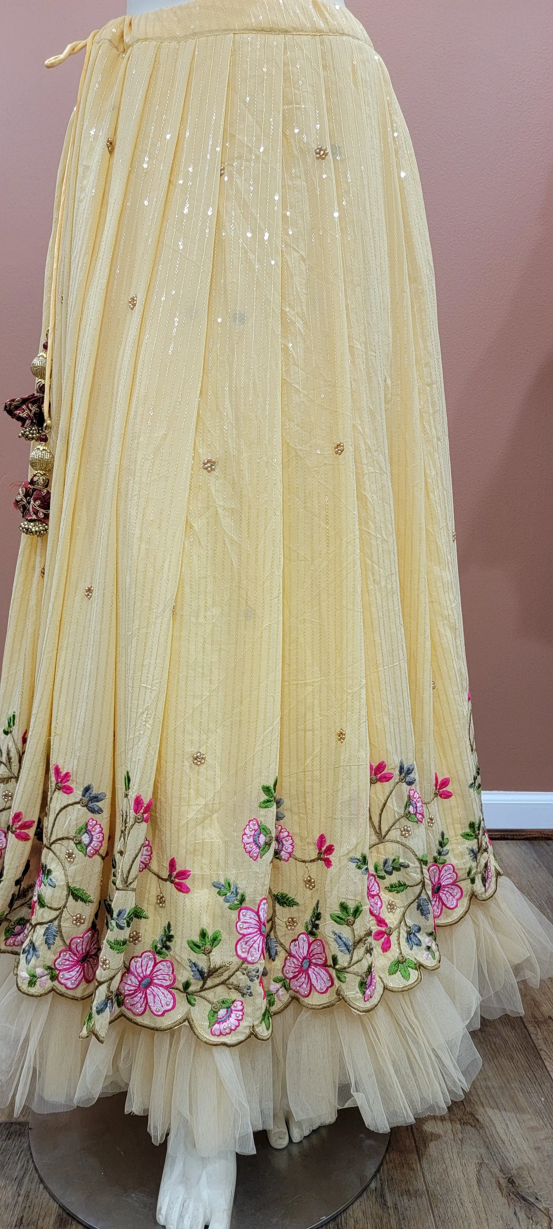 Georgette Sequence Lehenga Set in yellow and Red