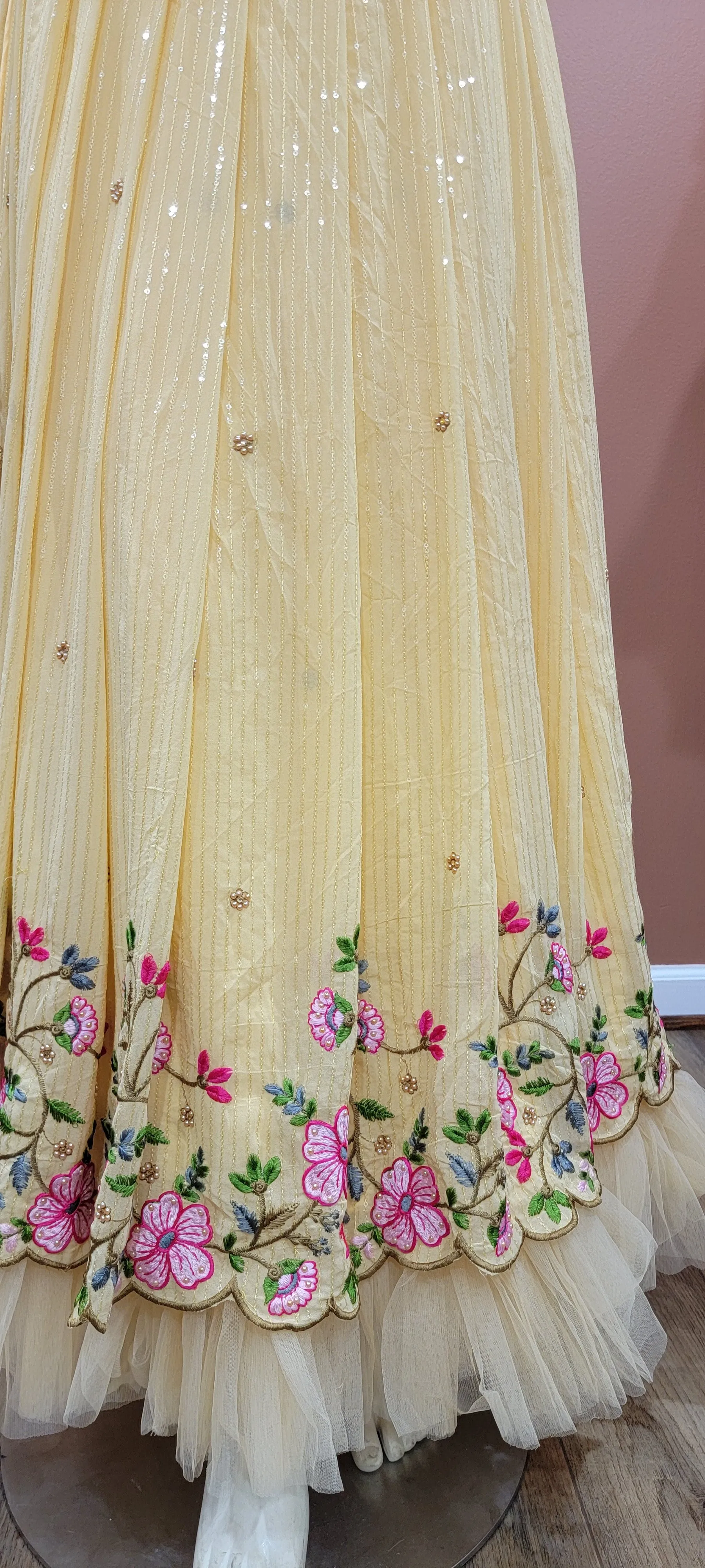 Georgette Sequence Lehenga Set in yellow and Red
