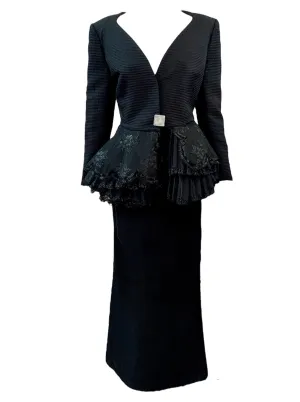 Gianfranco Ferre 80s Black Evening Ensemble with Lace Peplum