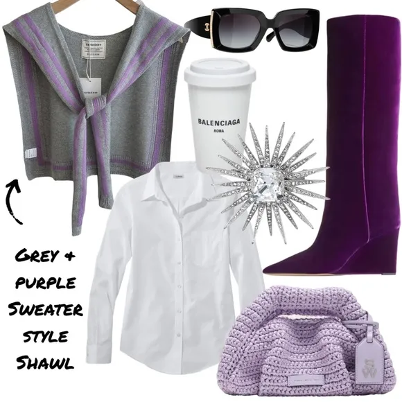 Gray &amp; Purple Sweater Shawl