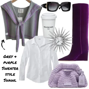 Gray &amp; Purple Sweater Shawl
