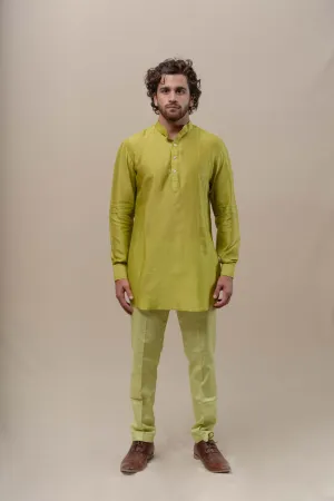 GREEN CHANDERI SILK KURTA SET
