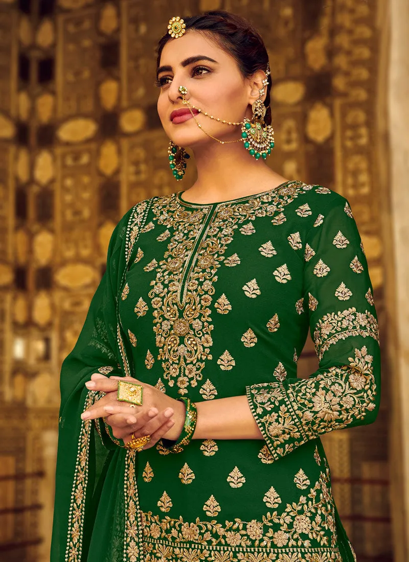 Green Golden Zari Detailed Wedding Lehenga Kurti