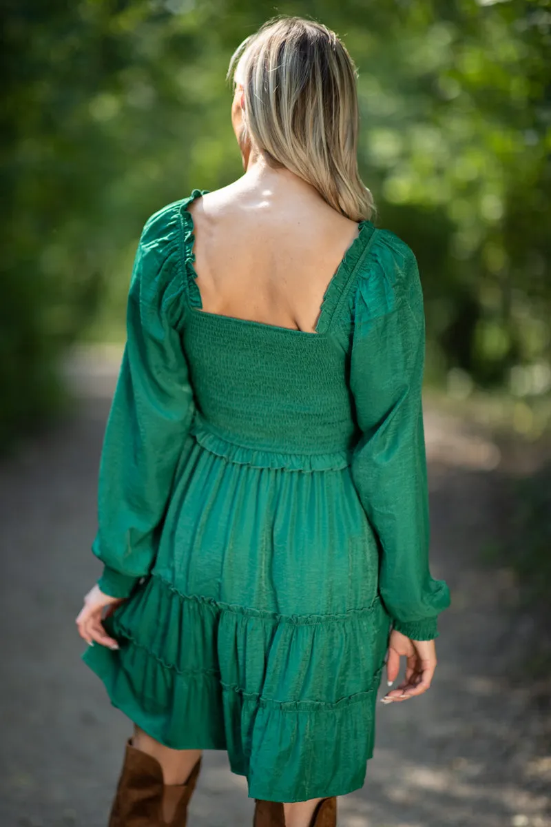 Green Ruched Bodice Tiered Skirt