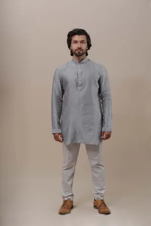 GREY CHANDERI SILK KURTA SET