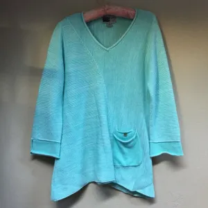 Habitat Womens Small Blue Cotton V-Neck Asymmetric Tunic Sweater Lagenlook