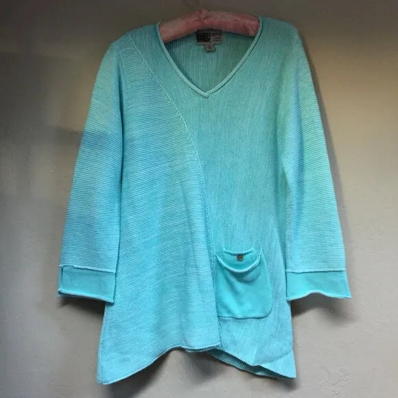 Habitat Womens Small Blue Cotton V-Neck Asymmetric Tunic Sweater Lagenlook