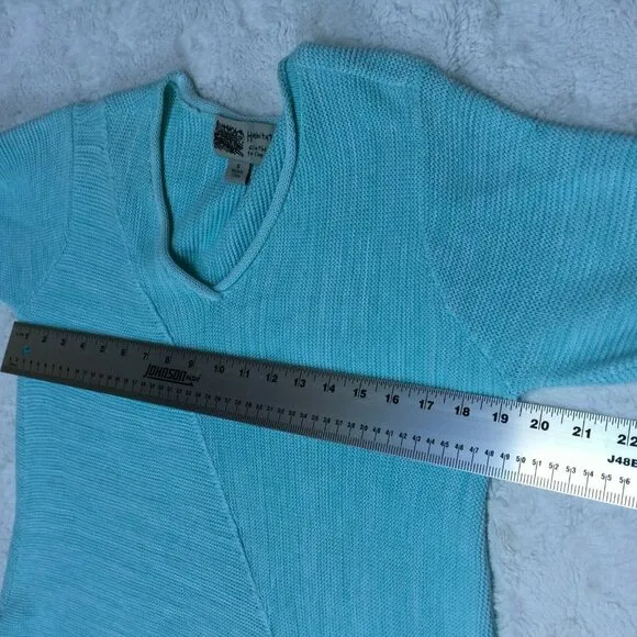 Habitat Womens Small Blue Cotton V-Neck Asymmetric Tunic Sweater Lagenlook