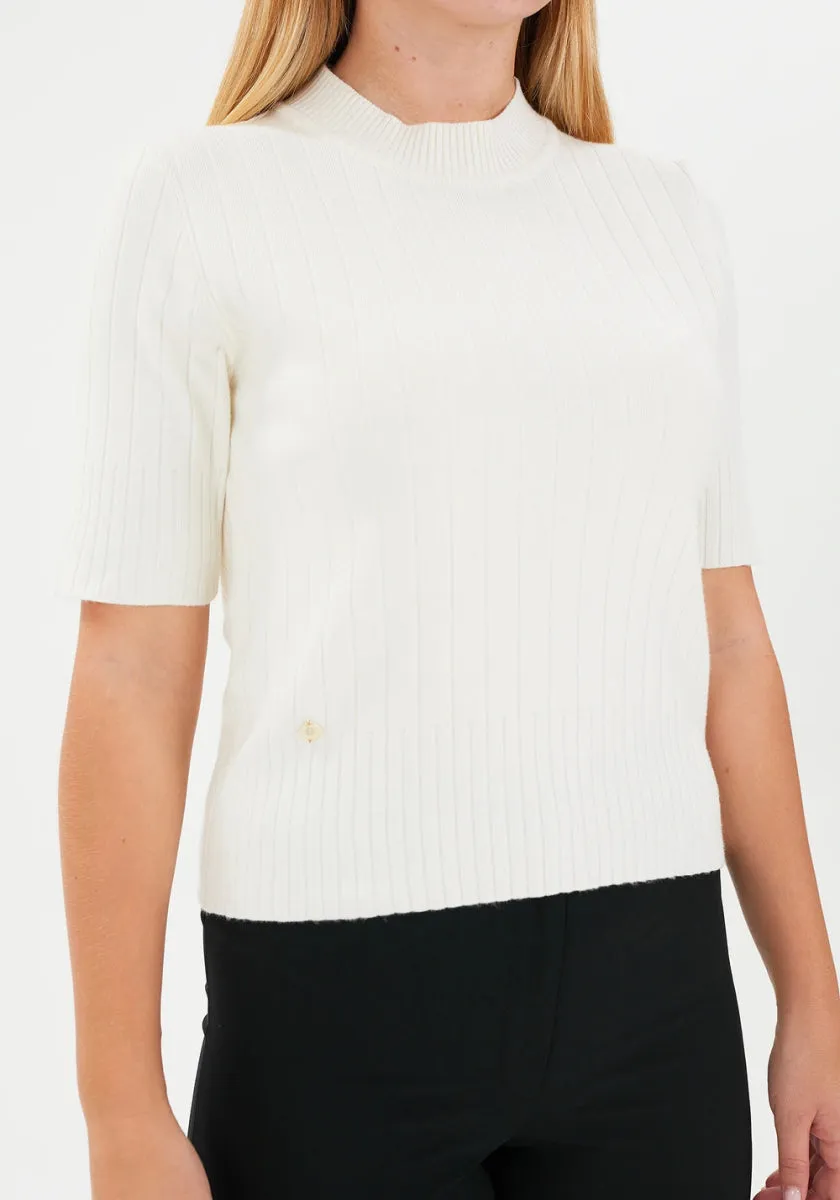 Half Sleeve Bateau Neck Striped Detail Sweater