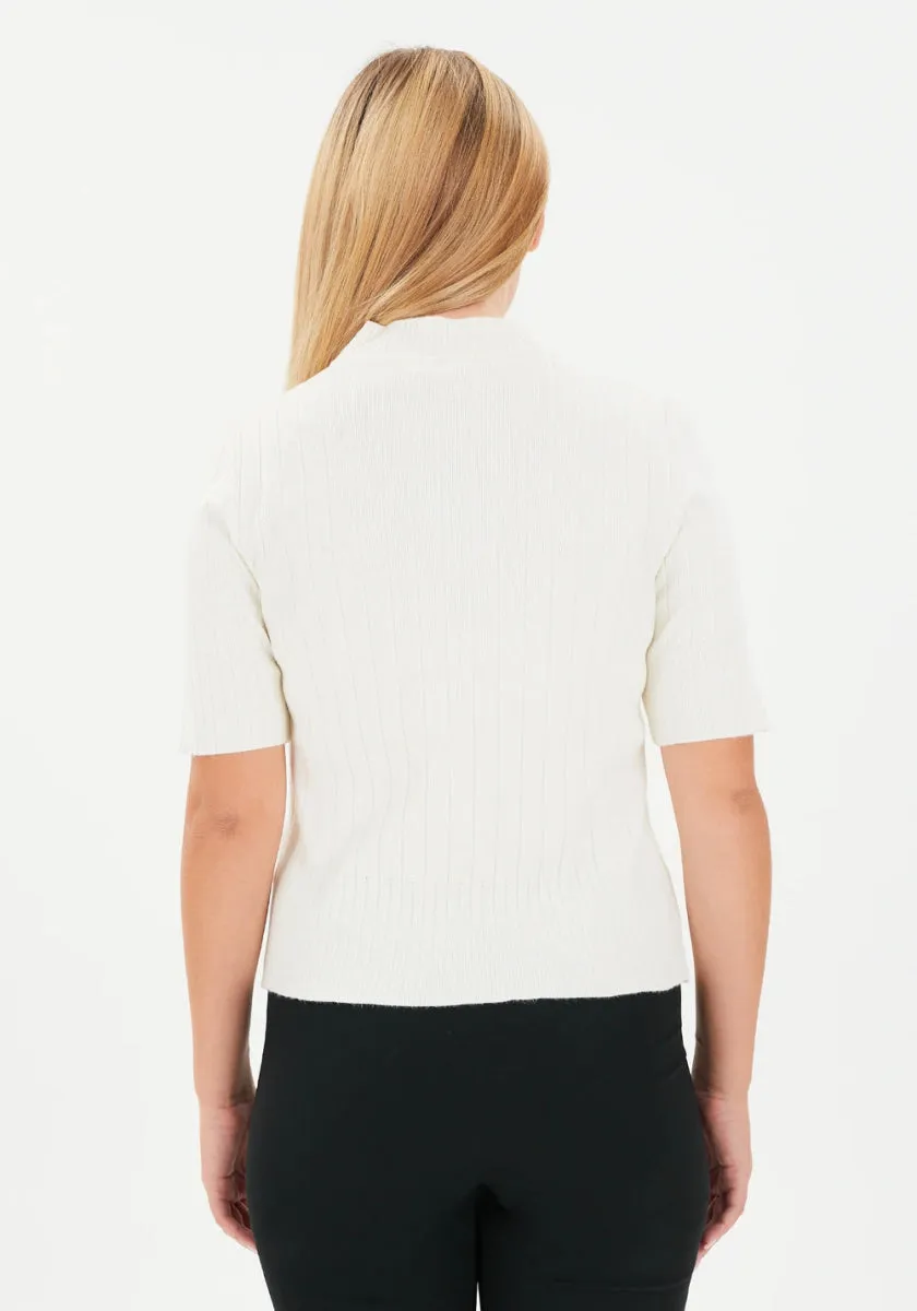 Half Sleeve Bateau Neck Striped Detail Sweater