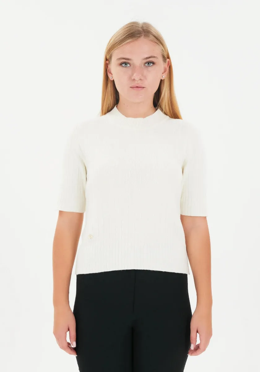 Half Sleeve Bateau Neck Striped Detail Sweater