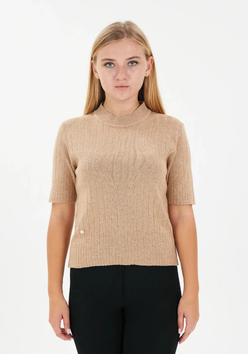 Half Sleeve Bateau Neck Striped Detail Sweater