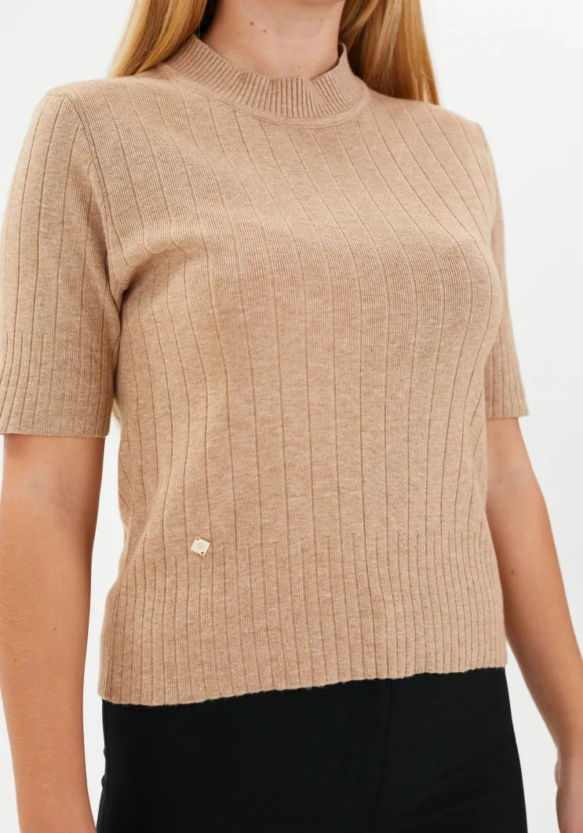Half Sleeve Bateau Neck Striped Detail Sweater