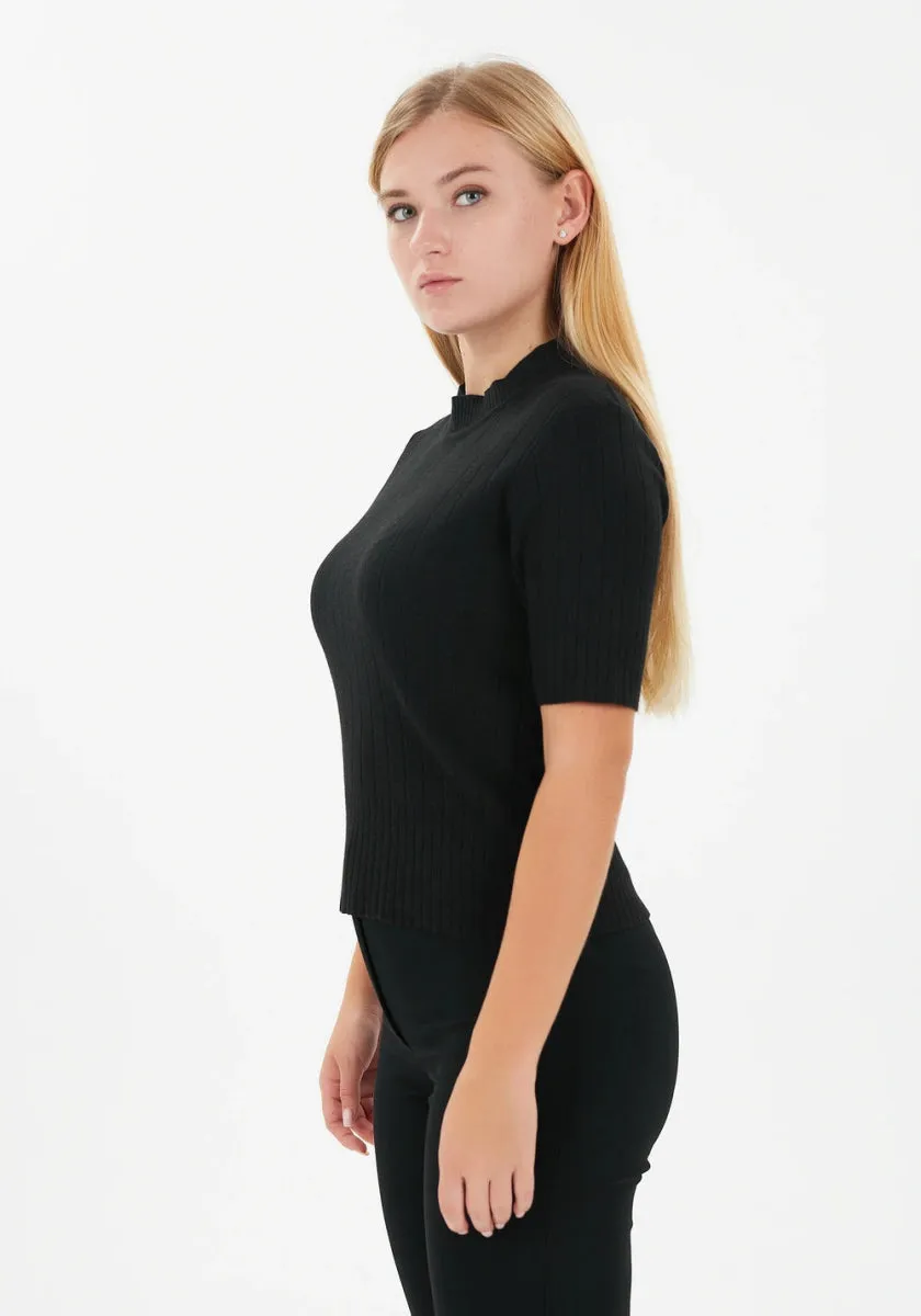 Half Sleeve Bateau Neck Striped Detail Sweater