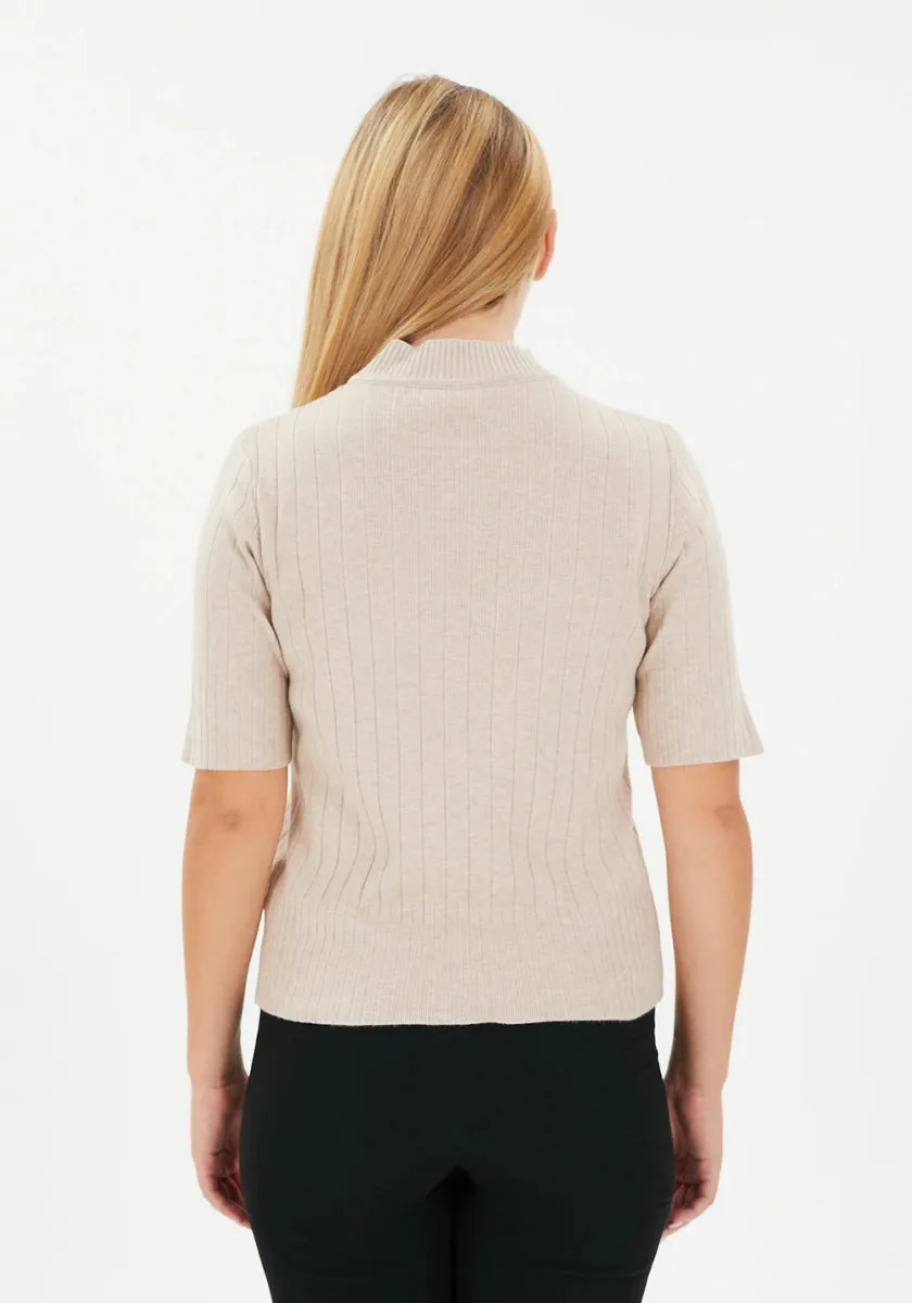 Half Sleeve Bateau Neck Striped Detail Sweater