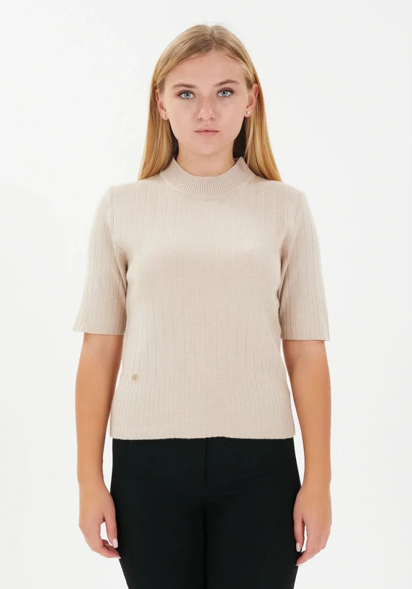 Half Sleeve Bateau Neck Striped Detail Sweater